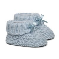 S442-B: Blue Check Bootees w/Bow